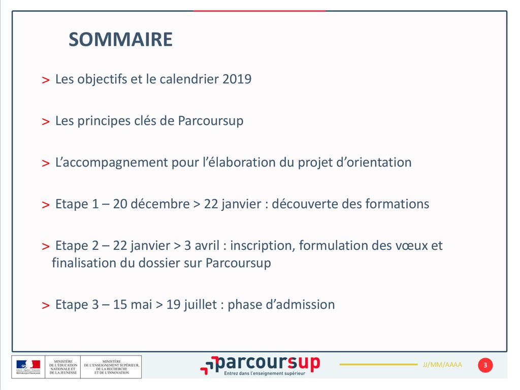 sommaire Les objectifs et le calendrier 2019 Les principes clés de